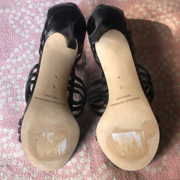 Sigerson Morrison Stiletto Heels 6 Black Copper Wire Strappy Cocktail Luxury - Picture 4 of 8